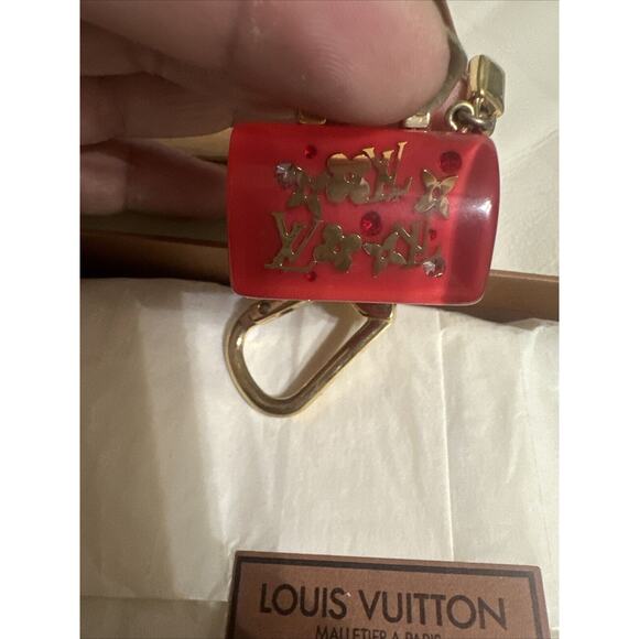 Louis Vuitton Portecle Speedy Inclusion Keychain Gold Red Pink LV Logo Bagcharm - Picture 10 of 13